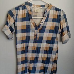 🎉Charlotte Russe X-Small (XS) Blue and Brown Plaid Half-Button up Shirt (3/$10)